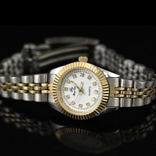 Golden Frame Diamond Ladies Women S/steel Quartz Battery Wrist Watch Gift Hq