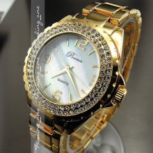 Golden Hours Clock Dial Oyster Crystal Steel Men Women Wrist Watch Ah134