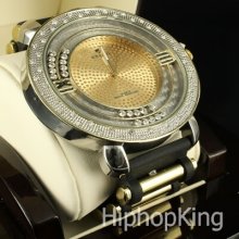 Golden Icy Dial Exclusive Look Hip Hop Watch Bling Round Bezel T.i Fashion