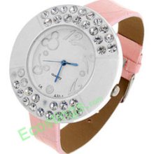 Good Jewelry Pink Band Dial + Man-made Diamonds Ladies Wristwatches
