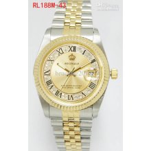 Good Quality Cheaper Men Watch Roman Number Gold Dial Bezel Crown Re