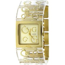 Guess Ladies Gold Tone Bangle Logo Plastic Watch