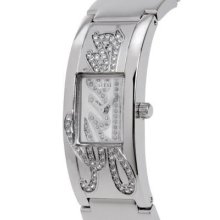 Guess Logo Lady Swarovski Crystal Ss Silver Bangle Bracelet Watch U10605l2