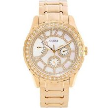 Guess Mop Swarovski Crystal Gold Bracelet Lady Watch U17515l1 Day Date