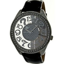 Guess Watches Women's Transparent Dial Black Leather Black Leather/Wh