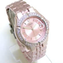 Guess Women Watch Crystals Date Pink Face