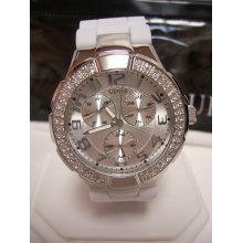 Guess Womens White Silicone Crystal Glitz Subdial WATCH G10583L $105