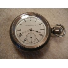 Hampden Pocket Watch W/ Champion Movement Train Inlay Works Great From 1900