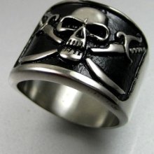 Heavy Biker Mens Black Silver Stainless Steel Sword Skull Ring