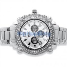 Heavy Chrono Dial Silver Bling Bling Mens Watch