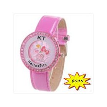 Hello Kitty Patterned Quartz Watch with Rhinestones