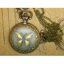 high-end vintage Butterfly fashion Pocket Watch Necklace Vintage Jewelry hb49