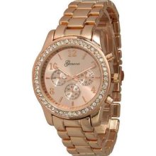 Hot Rose Gold Geneva Crawford Boyfriend Crystal Rhinestone Chronograph Watch