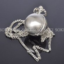 Hot Sale Silver Ball Dress Analog Quartz Womens Pocket Necklace Watch W65