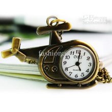 Hottest Vintage Pocket Watch Brass Airplane Type Necklace Pendant Gi