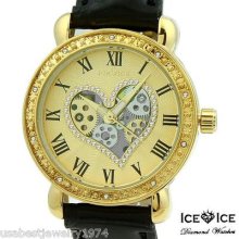 Ice Ice Heart Roman Numbers Dial Quartz Movement Diamond Watch Retail $294