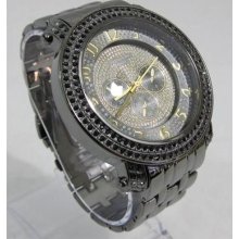 Iced Out Bling Rhinestone Cz Stainless Steel Gunmetal Watch Hip Hop 52s00187blk