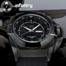 Infantry Military Mens Army Sports Quartz Date Day Wrist Watch Black Rubber Gift