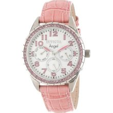 Invicta Womens Angel Multifunction Crystal Accented Pink Leather Strap Watch
