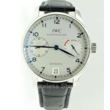 Iwc Portuguese 5001 Automatic 7 Days Power Reserve Steel Watch Silver Blue