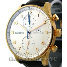 IWC Portuguese Collection Chronograph 18k Rose Gold Silver Arabic Dial