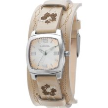 Kahuna Ladies Quartz Watch With Silver Dial Analogue Display And Tan Pu Cuff Strap Kls-0259L