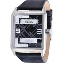 Kenneth Cole Mens Reaction Analog Stainless Watch - Black Leather Strap - Graphic Dial - RK1277