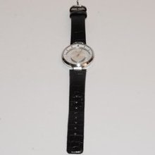 Kenneth Cole Womens Silver Transparent Watch Croco Black Leather Strap Kc2649