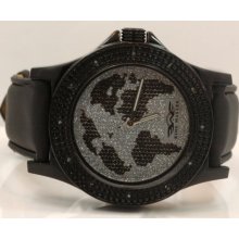 King Master Mens World Map Diamond Watch 0.12ctw KM102