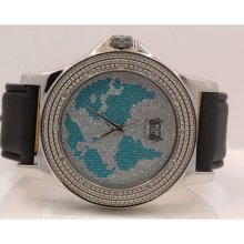 King Master Mens World Map Diamond Watch 0.12ctw KM108