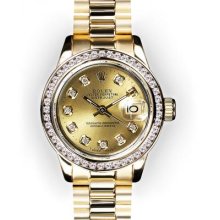 Ladies Champagne Dial Channel Set Bezel Rolex President (405)