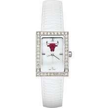Ladies Chicago Bulls Watch with White Leather Strap and CZ Accents