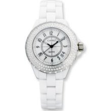 Ladies Chisel White Ceramic White Dial Crystal Bezel Watch