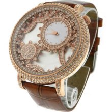 Ladies Davena 30149 Moving Gears Gold Plated Mop Watch W/ Swarovski Crystals