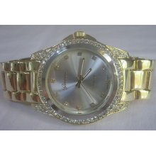 Ladies Geneva Chronograph Goldtone Watch 7 + Michael Kors Perfume Sample