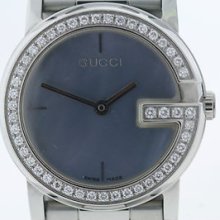 Ladies Gucci 101 Series G-dial Mother Of Pearl Diamond Bezel St. Steel Watch