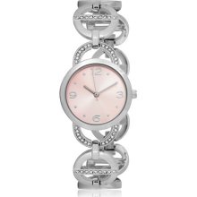 Ladies' Pink Dial Quartz Movement Crystal Bracelet WristWatch FMD SilvertoneNEW