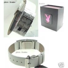Ladies Playboy Bunny Logo Ss Wt Leather Band Watch