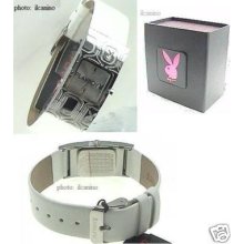 Ladies Playboy Bunny Logo Ss Wt Leather Band Watch