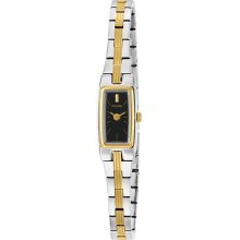 Ladies Pulsar By Seiko Quartz Pex508 Black Dial Two Tone Steel Watch