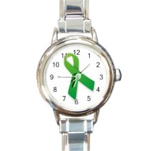 Ladies Round Italian Charm Bracelet Watch Lime Green Ribbon Awareness 33188171