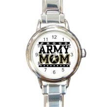 Ladies Round Italian Charm Bracelet Watch Proud Army Mom model 25728984