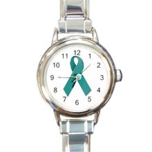 Ladies Round Italian Charm Watch Ovarian Cancer Awareness Ribbon model 14680816