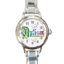 Ladies Round Italian Charm Bracelet Watch Autism Awareness Health model 30181133