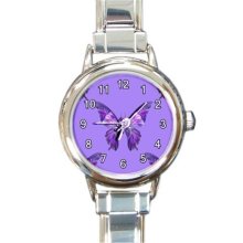 Ladies Round Italian Charm Watch Purple Butterfly Fly Insect Gift model 26424329