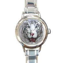 Ladies Round Italian Charm Watch White Tiger Wild Animal Gift model 30350836