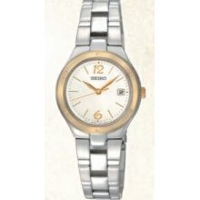 Ladies Seiko 2 Tone Quartz Link Bracelet W/ Silver Face