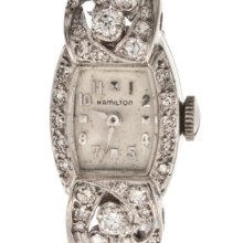 Ladies Solid 14k White Gold 2.50ct. Diamond Hamilton Watch W/ Diamond Band