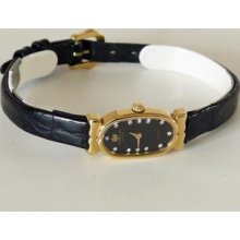Ladies Swiss 18k Gold Ep Raymond Weil 3803 Long Case Diamond Leather Strap Watch