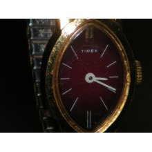 Ladies Timex Red Burgundy Dial Wind Up Watch with Original Speidel Stretch Band